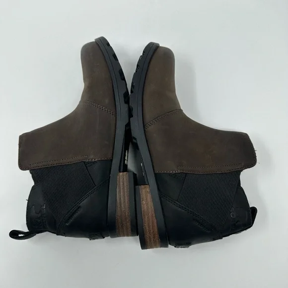 Sorel Womens Size 7 .5 Emelie Chelsea Boots Quarry Black Leather Waterproof Shoe - Picture 5 of 12